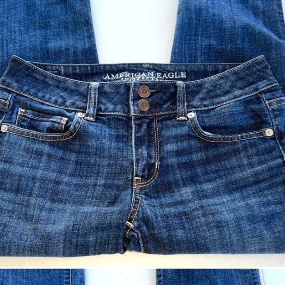 American Eagle Outfitters Womens Artist Blue Denim Stretch Cropped Jeans Size 4